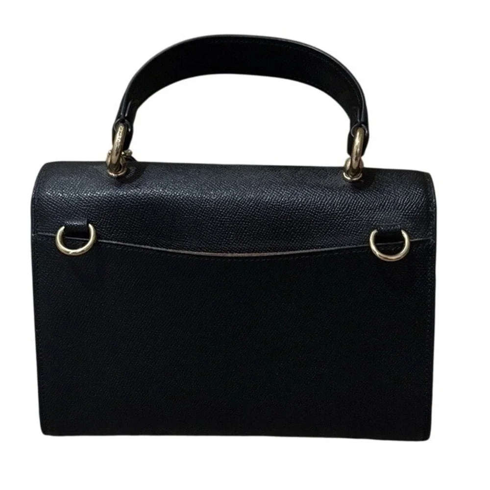 Coach Tilly‎ Top Handle Satchel Black Crossgrain Leather Crossbody Bag F76618